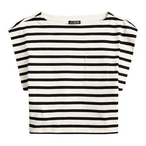 J.Crew Cropped Striped Boatneck Muscle Tee Black Ivory Small
